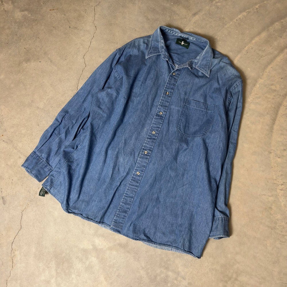 Vintage Hunt Club Denim Button Down Shirt Mens 17.5 Blue Workwear 90s Relaxed